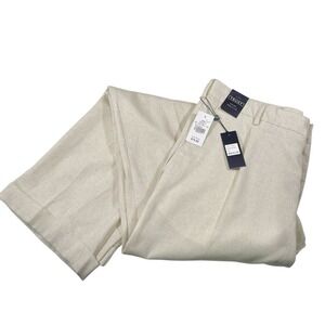 Trust W36 Natural Linen Blend Pleated Wide Leg Cuffed Trousers Coastal Grandma